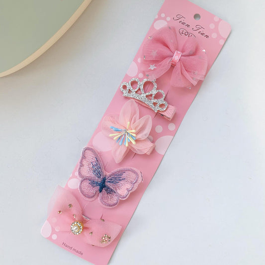 Glitter Crown Flower Bear Hairpin Set for Girls