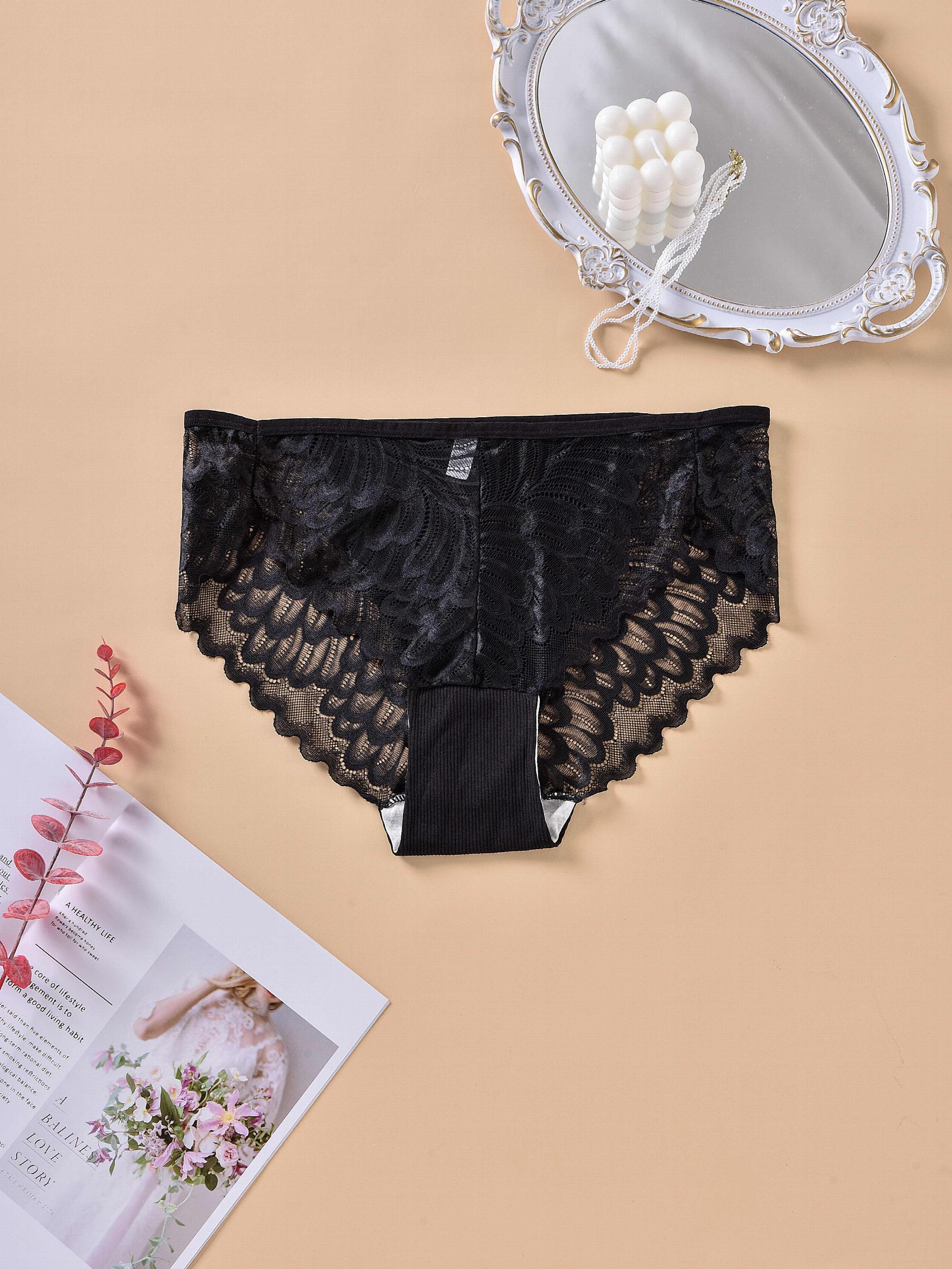 5 Pack Plus Size Panties Set Women's Plus Soft Contrast Lace Briefs