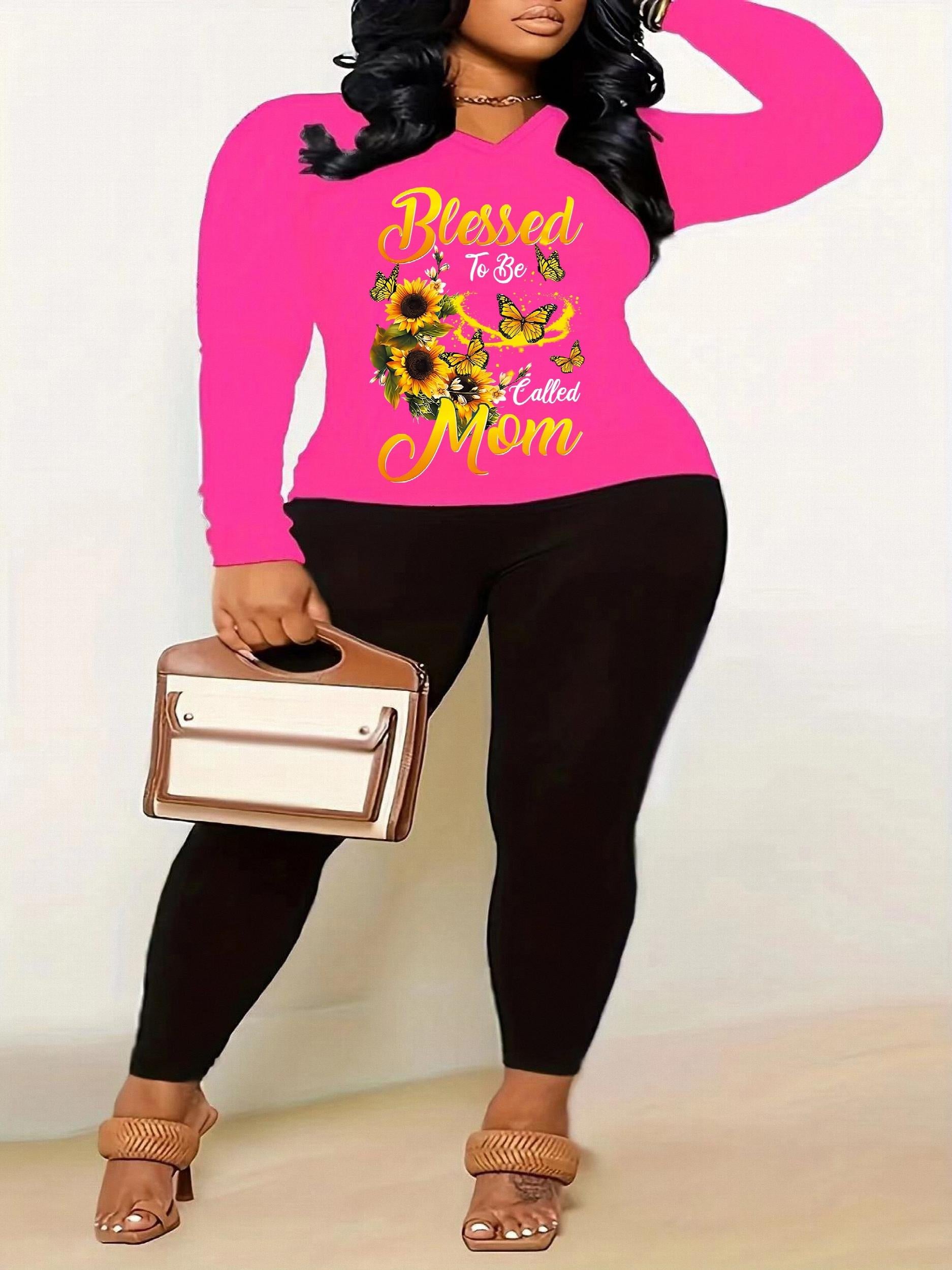 Women's Casual 2 Piece Set Slogan & Butterfly Print Top & Legging