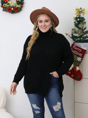 Turtleneck Sweater Long Sleeve Split Knitted Jumper