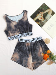 Tie Dye Pajama Set V Neck Tank Top & Shorts