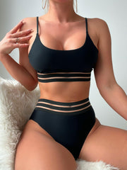 Mesh Contrast Band 2 Piece Bikini High Waist Swimsuit