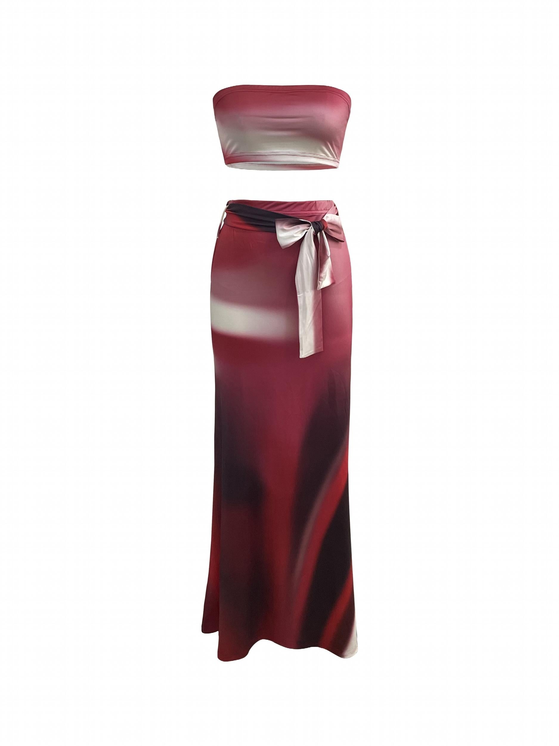 Tie Dye Two piece Skirt Set Crop Tube Top & Slim Skirt Outfit Women