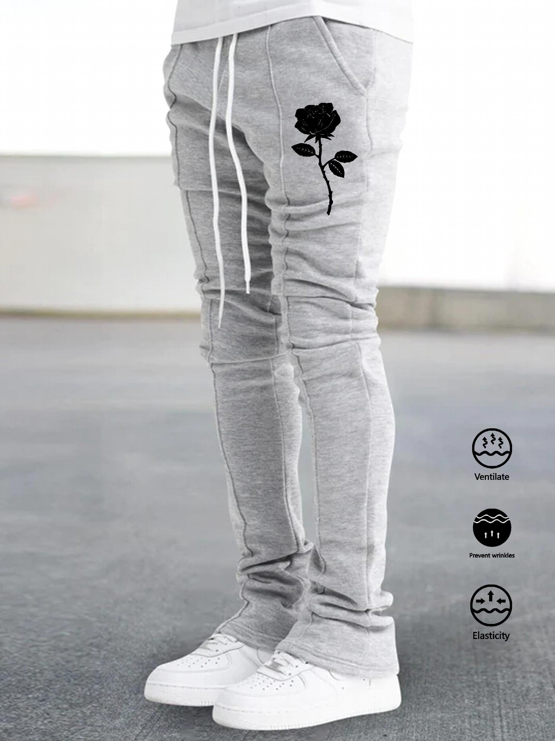 Rose Pattern Bell Bottom Pants Men's Stretch Hip Hop Jogger