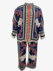 Women's Plus Leaf & Scarf Print Shirt & Pants Outfit Set
