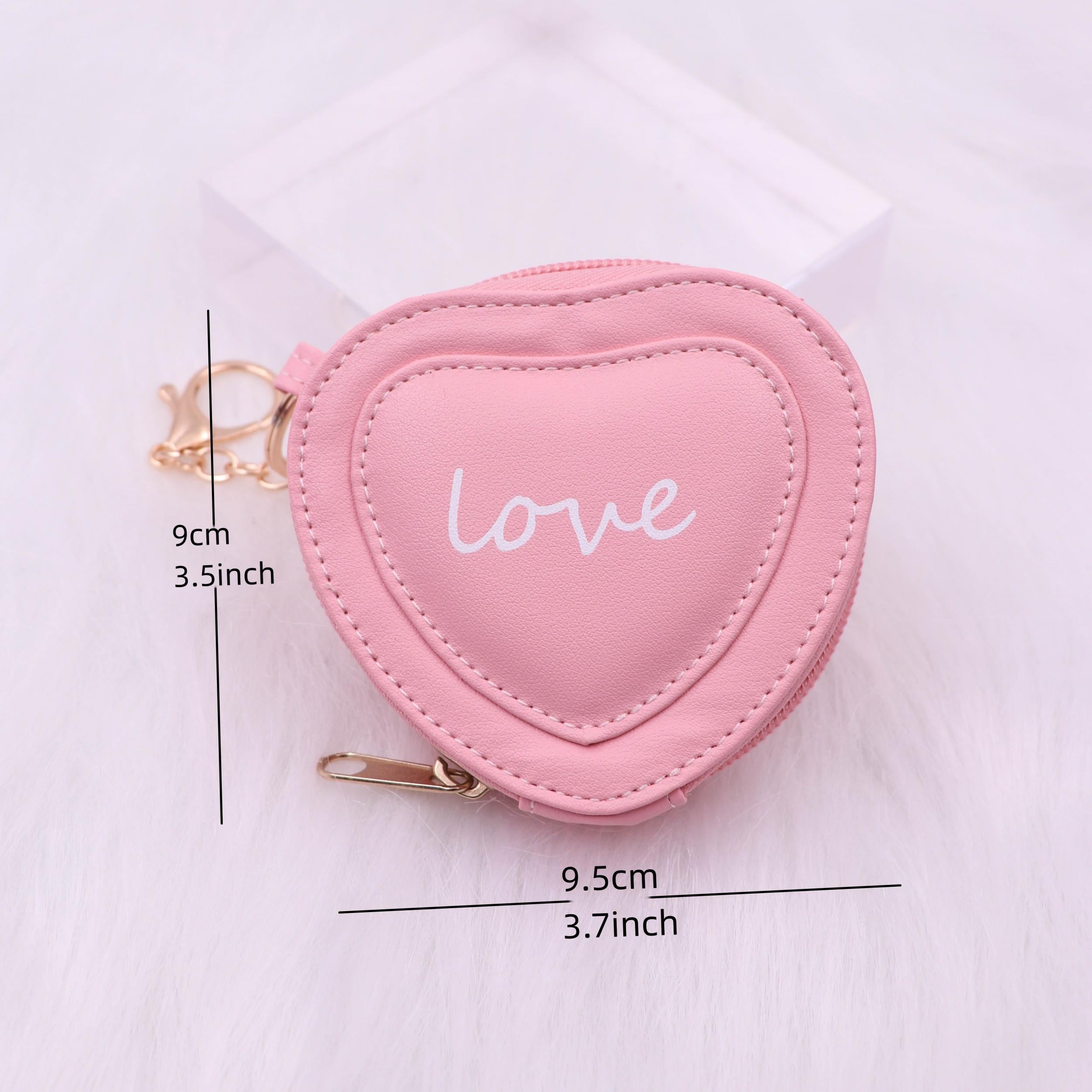 Heart Shape Letter Coin Purse Mini PU Leather Keychain