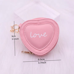 Heart Shape Letter Coin Purse Mini PU Leather Keychain