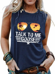 Letter & Glasses Print Sleeveless Top