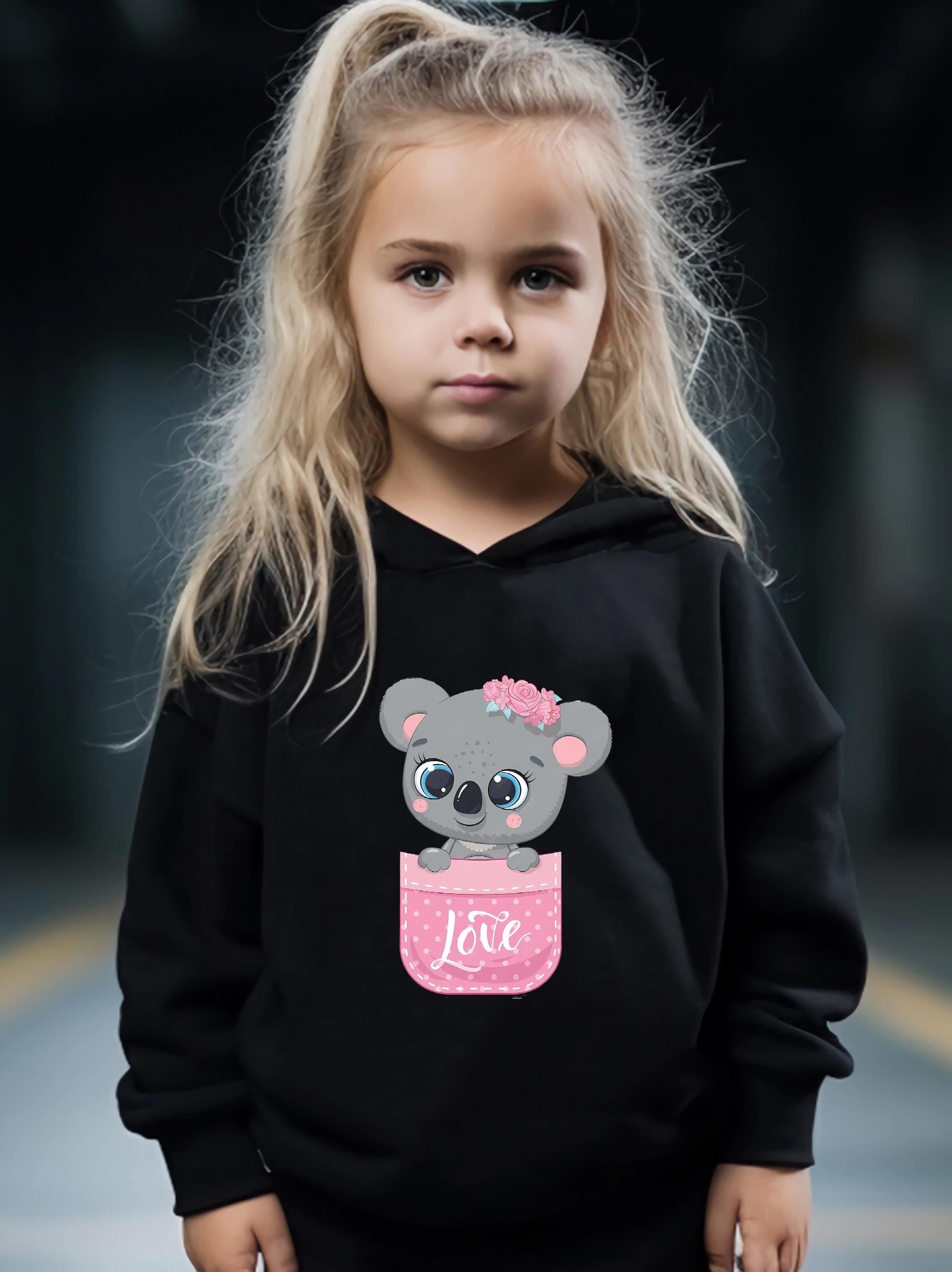 Kid's Koala Print Hoodie & Pants Set Girl's Sporty Outfit