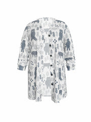 Tree & Bear Print Long Cardigan