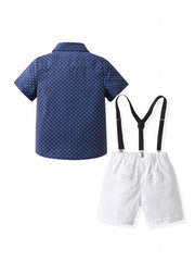 Baby Toddler Boy Formal Suits Short Shirt Bowtie Suspender Pants