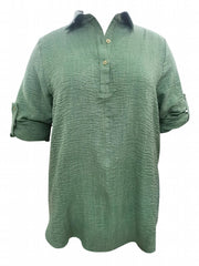 Solid Crinkle Polo Neck Top