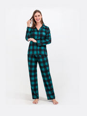 Plaid Christmas Pajama Set Long Sleeve Top & Pants Women's Sleepwear
