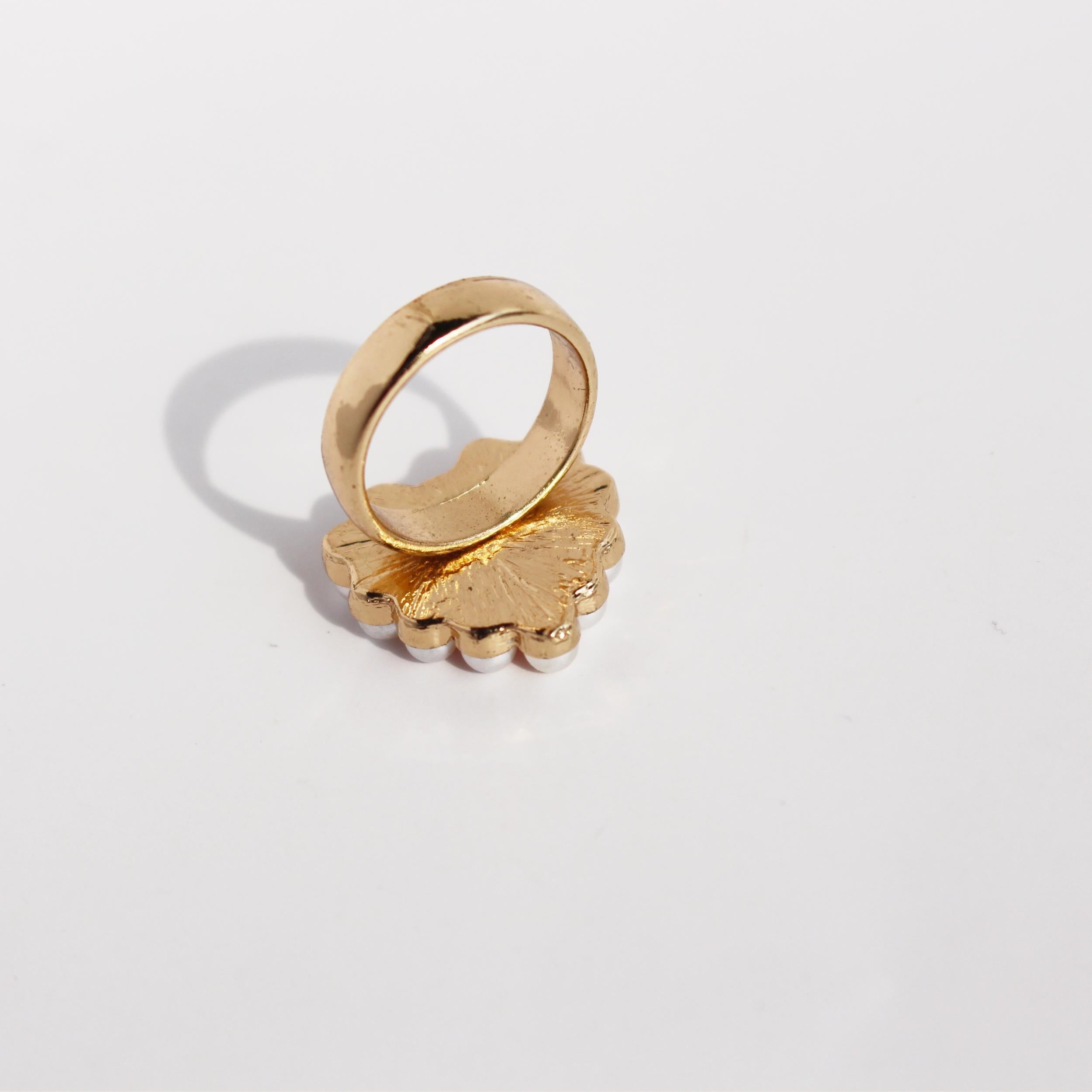 Romantic Letter Pattern Ring Faux Pearl Decor Ring