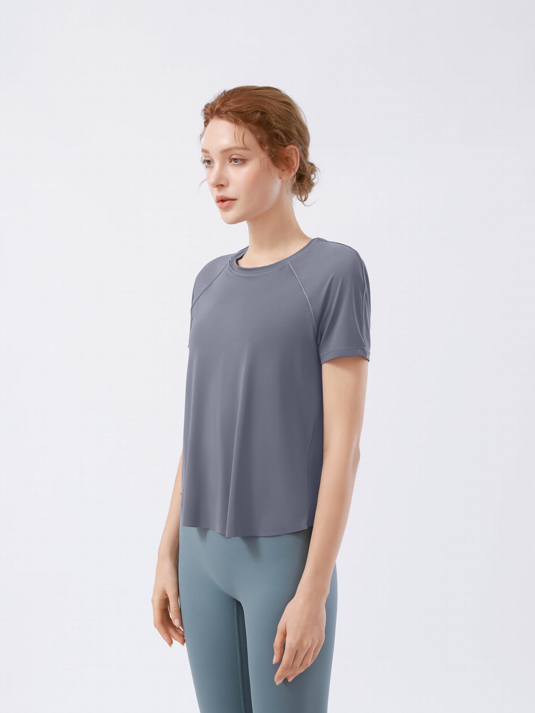 Women's Dark Grey Loose Crew Neck Short Sleeve Yoga T Shirt