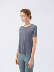 Women's Dark Grey Loose Crew Neck Short Sleeve Yoga T Shirt