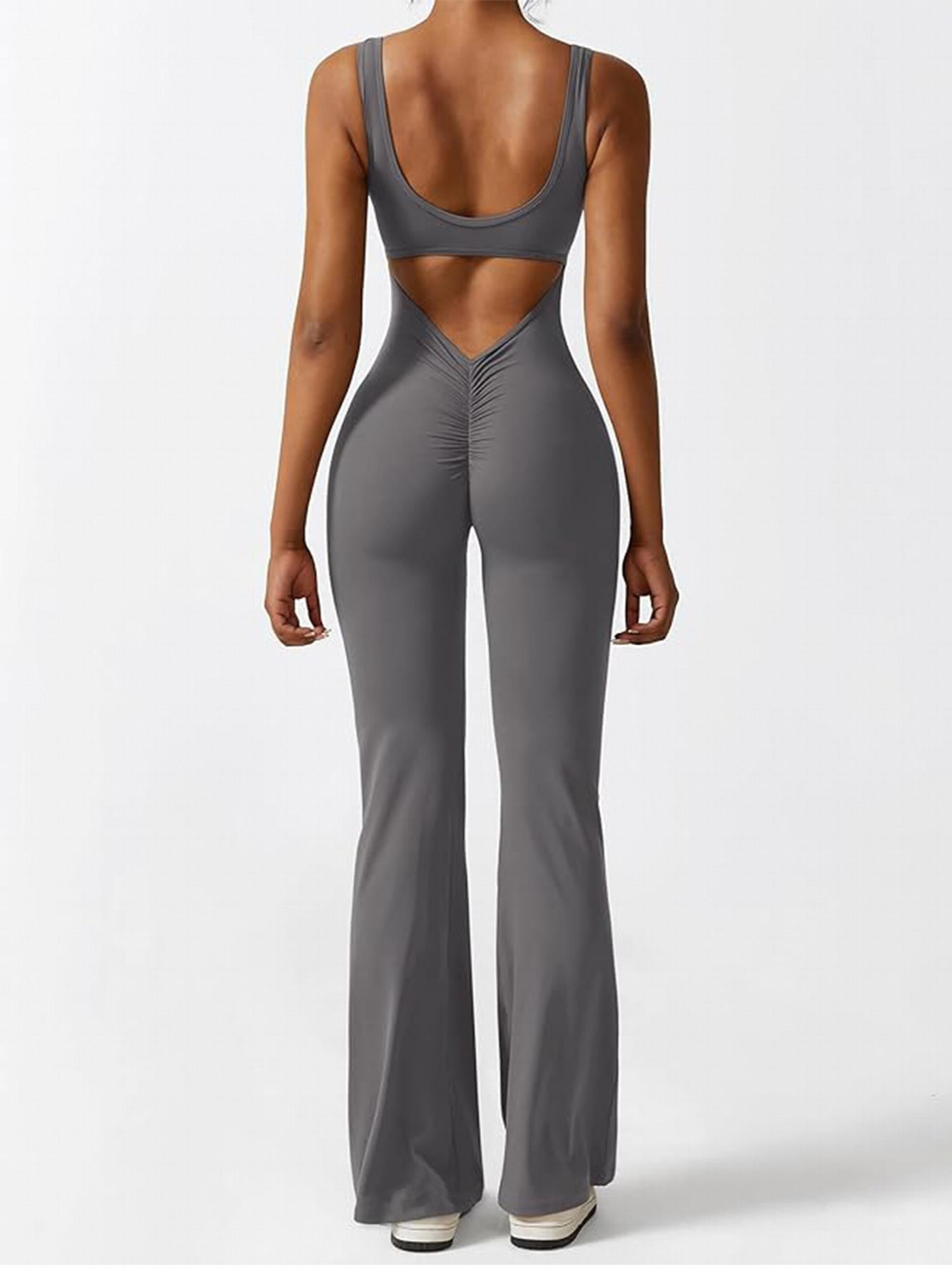 Back Cut Out Tank Top Jumpsuit Sleeveless Round Neck Yoga Sports Jumpsuit