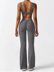 Back Cut Out Tank Top Jumpsuit Sleeveless Round Neck Yoga Sports Jumpsuit