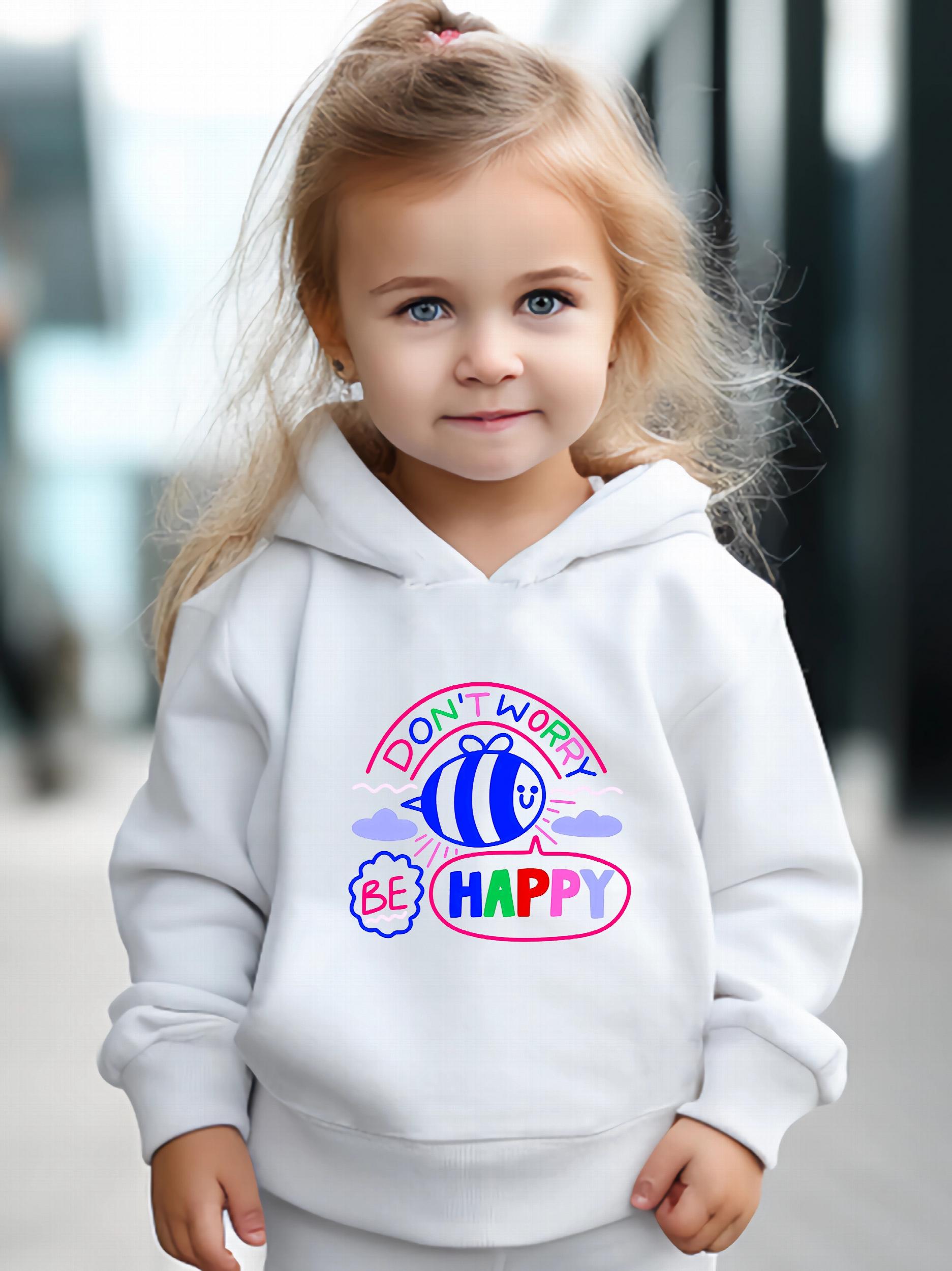 Happy Pattern Long Sleeve Hooded Sweatshirt Girls Comfy Hoodies Pullover