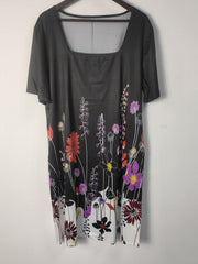 Women's Plus Floral Print Short Sleeve Square Neck Casual Dress
