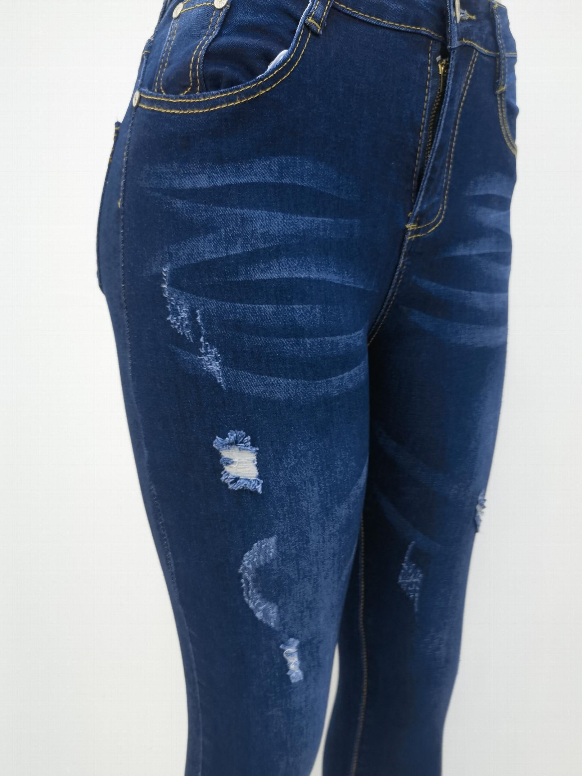 Plus Size Sexy Jeans Women's Plus Solid Ripped Button Fly High Rise Slim Fit