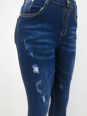 Plus Size Sexy Jeans Women's Plus Solid Ripped Button Fly High Rise Slim Fit