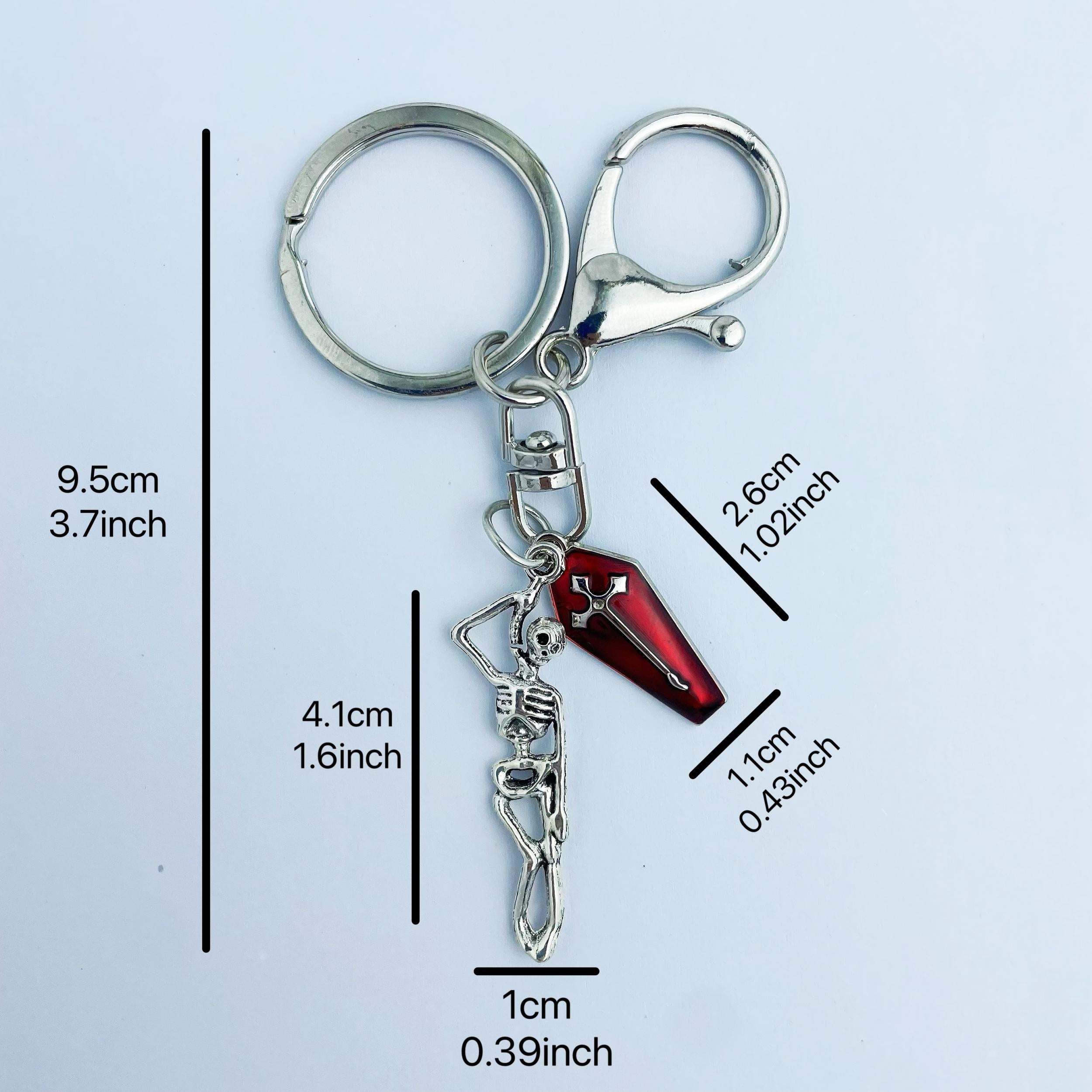 Skull & Enamel Red Cross Coffin Keychain for Wallets Bags Backpacks Car Keys