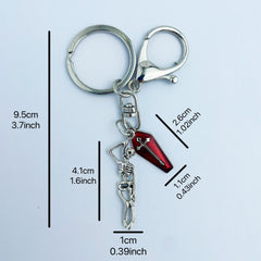 Skull & Enamel Red Cross Coffin Keychain for Wallets Bags Backpacks Car Keys