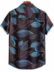 Leaf Print Men's Short Sleeve Shirt for Summer Vacation