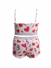 Heart Print Pajama Set Crop Cami Top & Shorts Two Piece Set