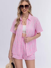 Plaid Pattern Two piece Set Polo Collar Top & Shorts