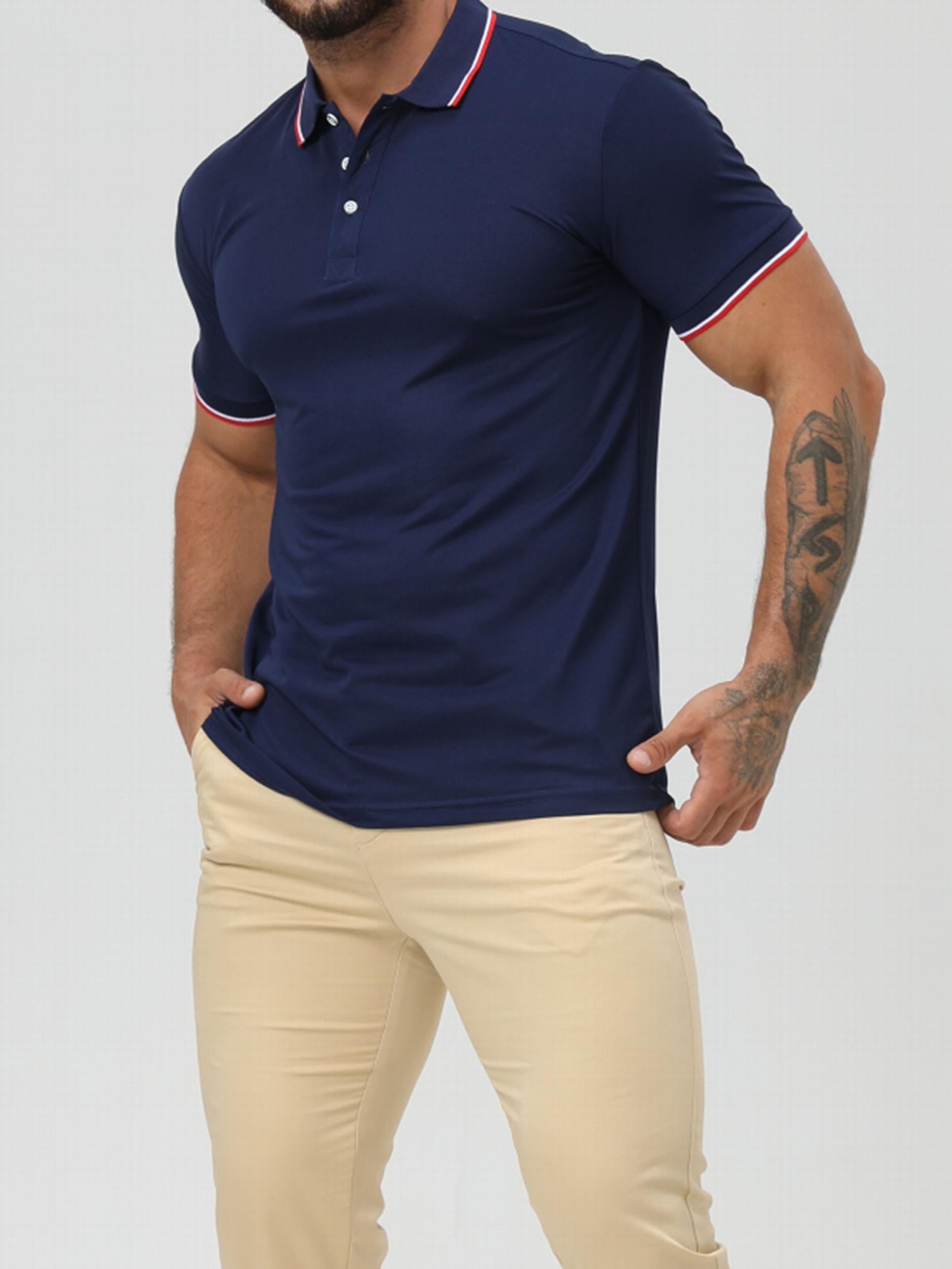 Men's Contrast Binding Short Sleeve Lapel Golf Shirt