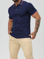 Men's Contrast Binding Short Sleeve Lapel Golf Shirt