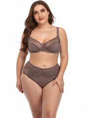 Contrast Lace Solid Lingerie Set Women's Plus Medium Stretch