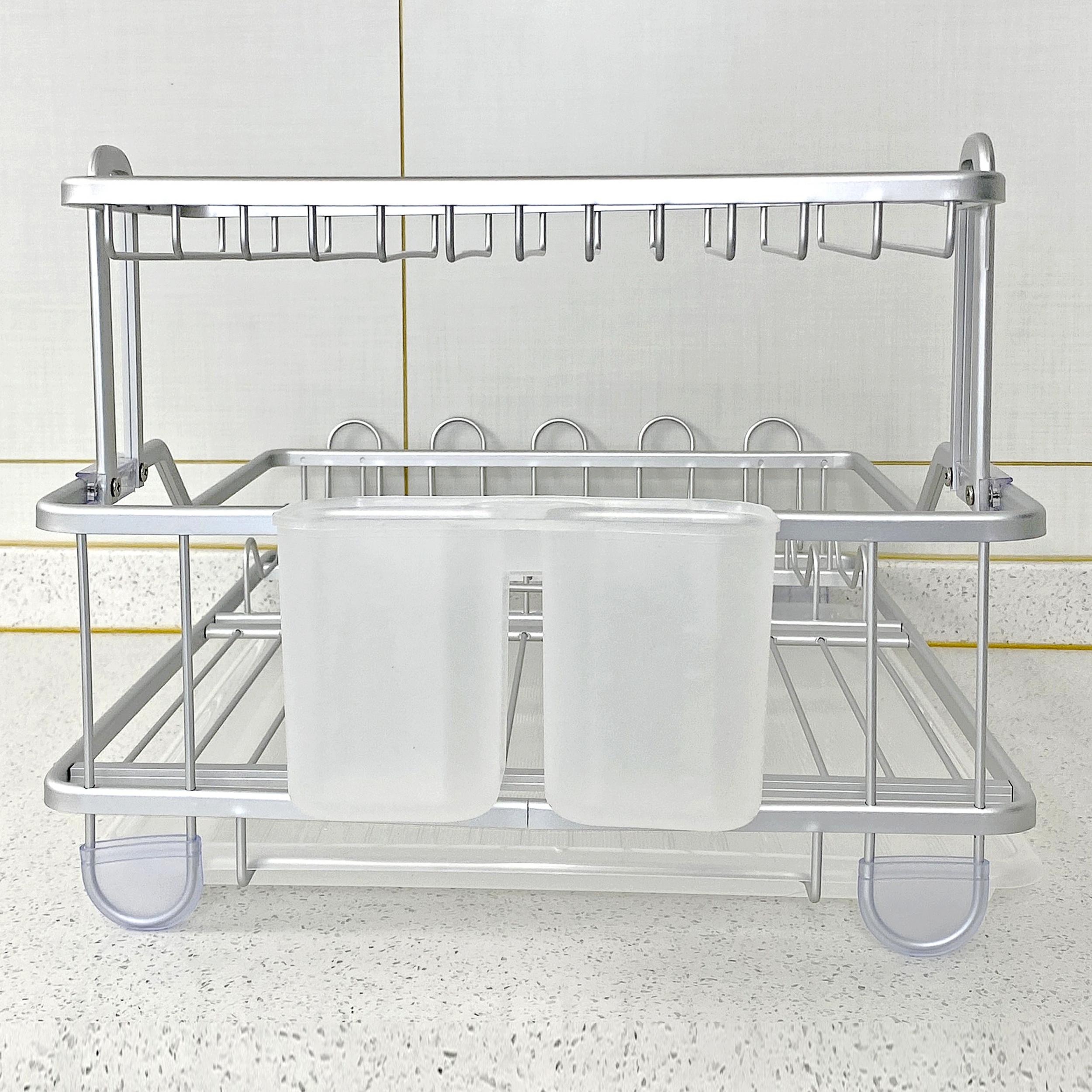 2-Tier Aluminum Dish Drying Rack with Utensil Holder