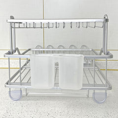 2-Tier Aluminum Dish Drying Rack with Utensil Holder