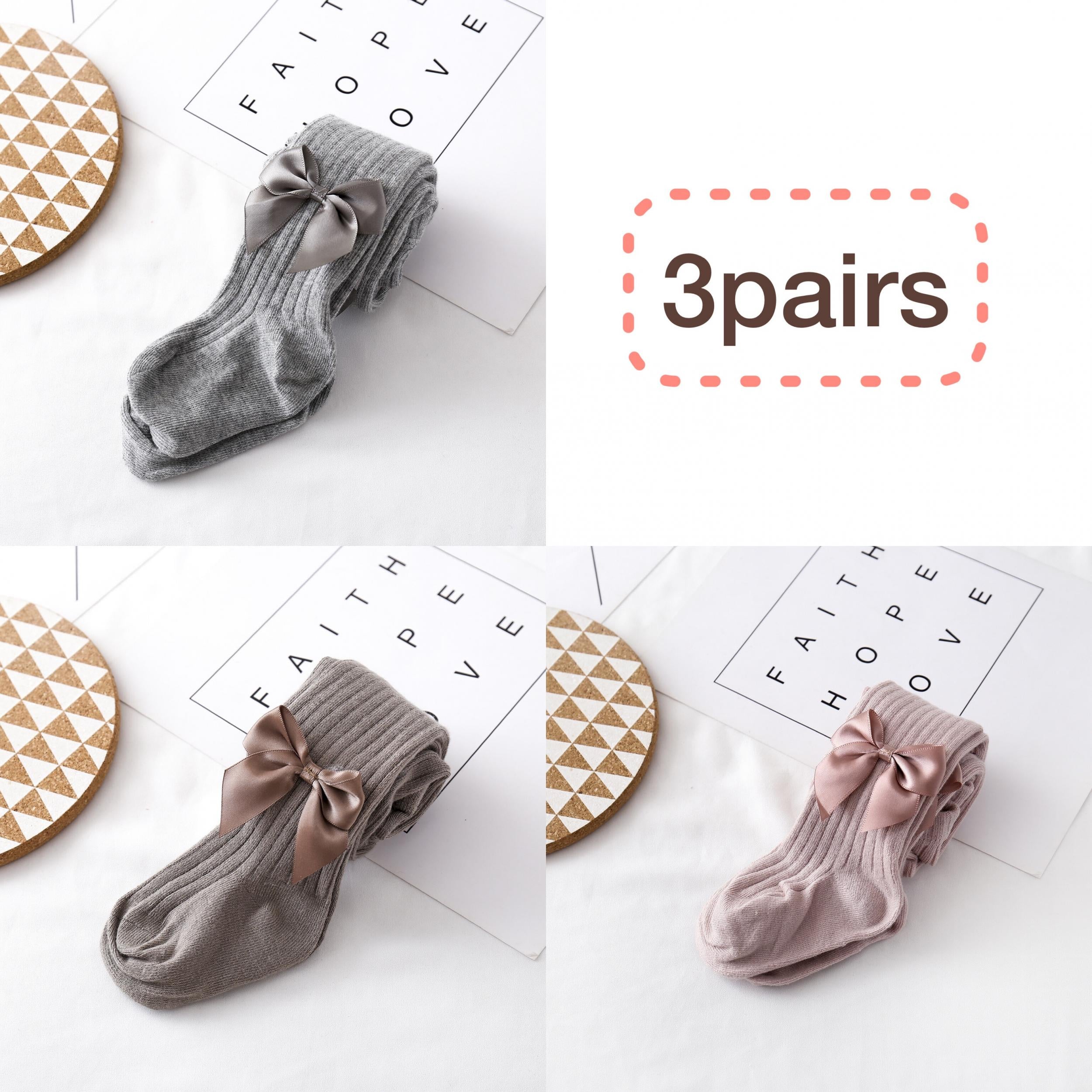 3 Pairs Baby Girls Bowknot Leggings Pantyhose, Comfy Dance Socks