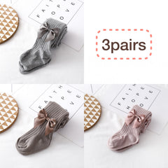 3 Pairs Baby Girls Bowknot Leggings Pantyhose, Comfy Dance Socks
