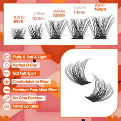 Cluster Lashes Wispy D Curling Eyelash Extensions 10-16mm DIY Lash Extensions