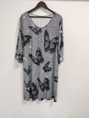 Butterfly Print Half Sleeve V Neck Dress