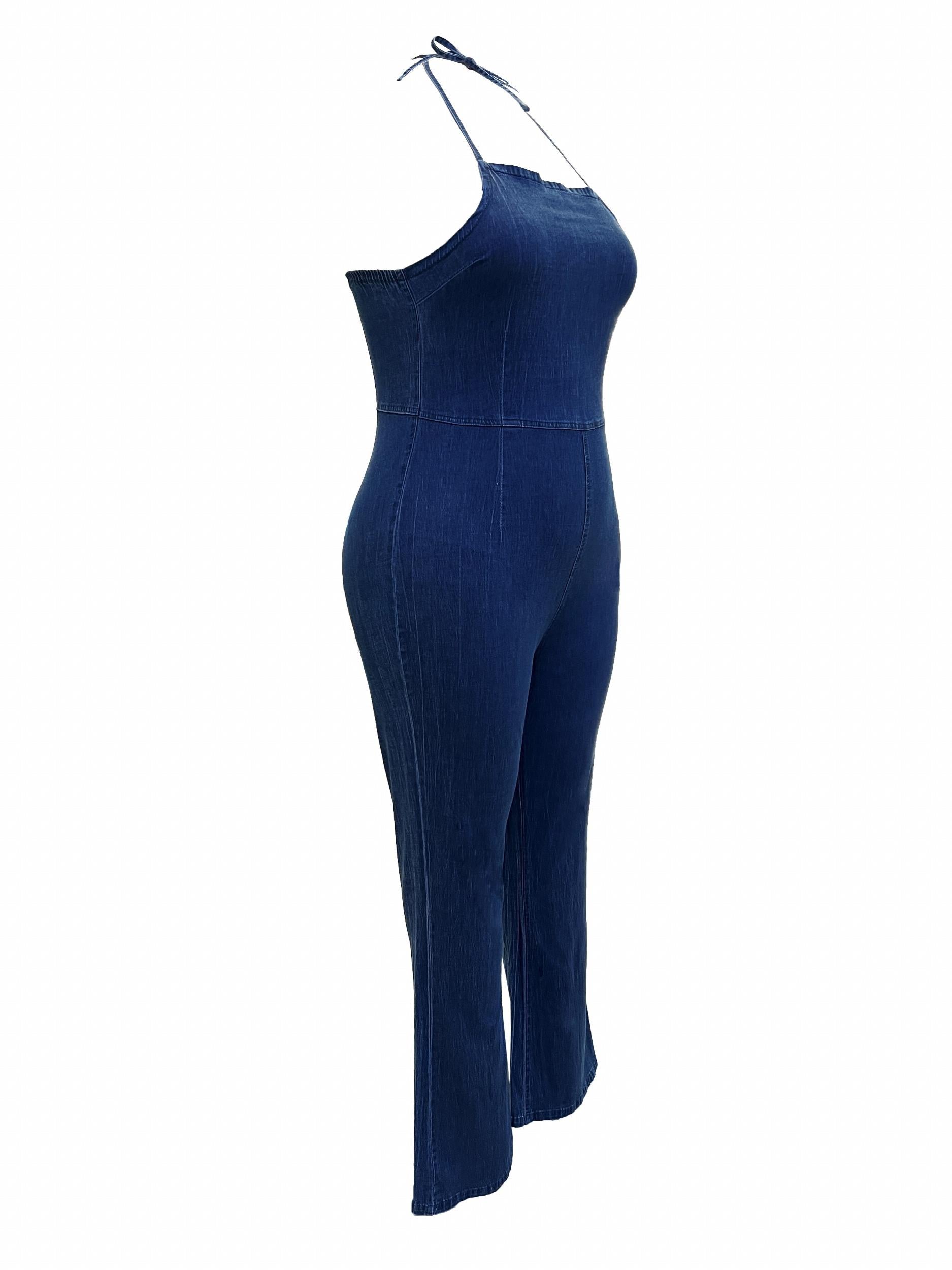 Sexy Denim Jumpsuit Halter Neck Slim Fit Overalls