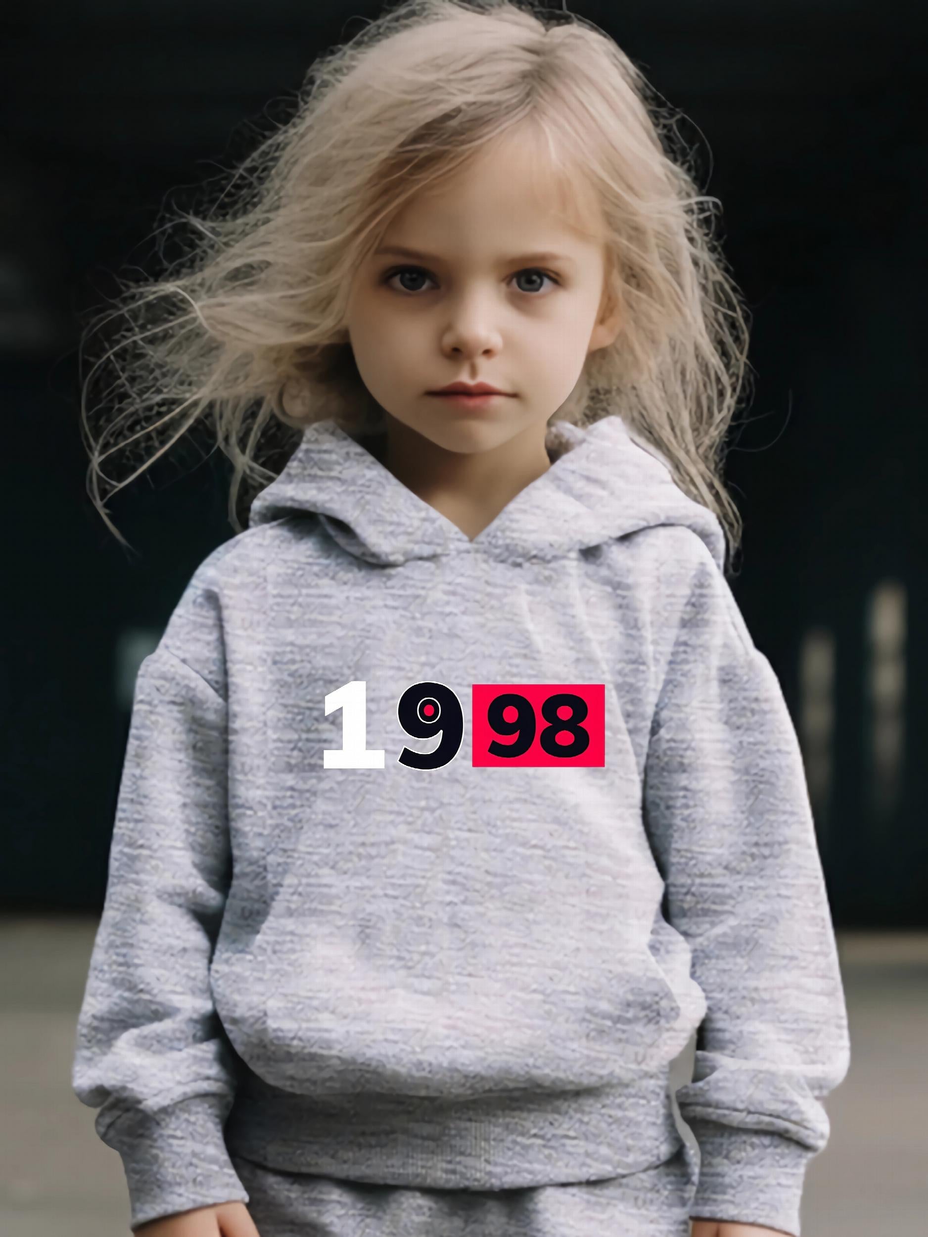 Girls 1998 Print Hoodie and Jogger Pants Set, Sports Outfits