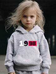 Girls 1998 Print Hoodie and Jogger Pants Set, Sports Outfits