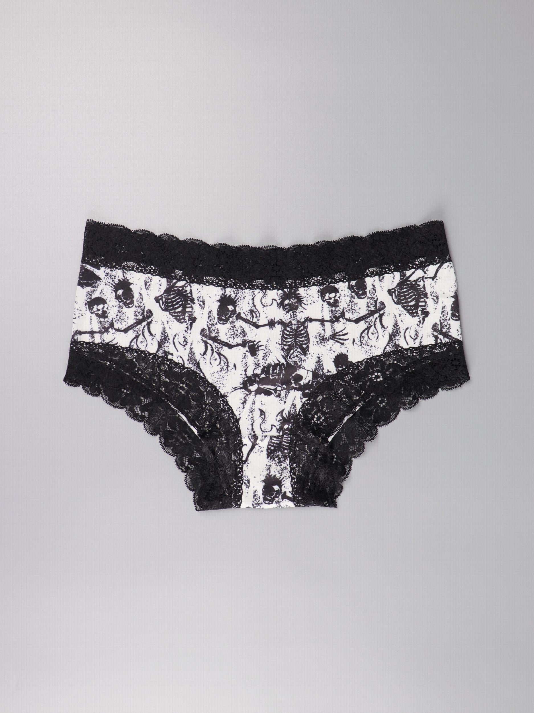 3pcs Gothic Lace Hipster Panties Halloween Skull Print Intimates
