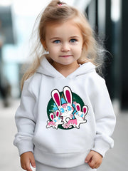 Girls Rabbit Pattern Long Sleeve Hooded Sweatshirt and Sweatpants Set