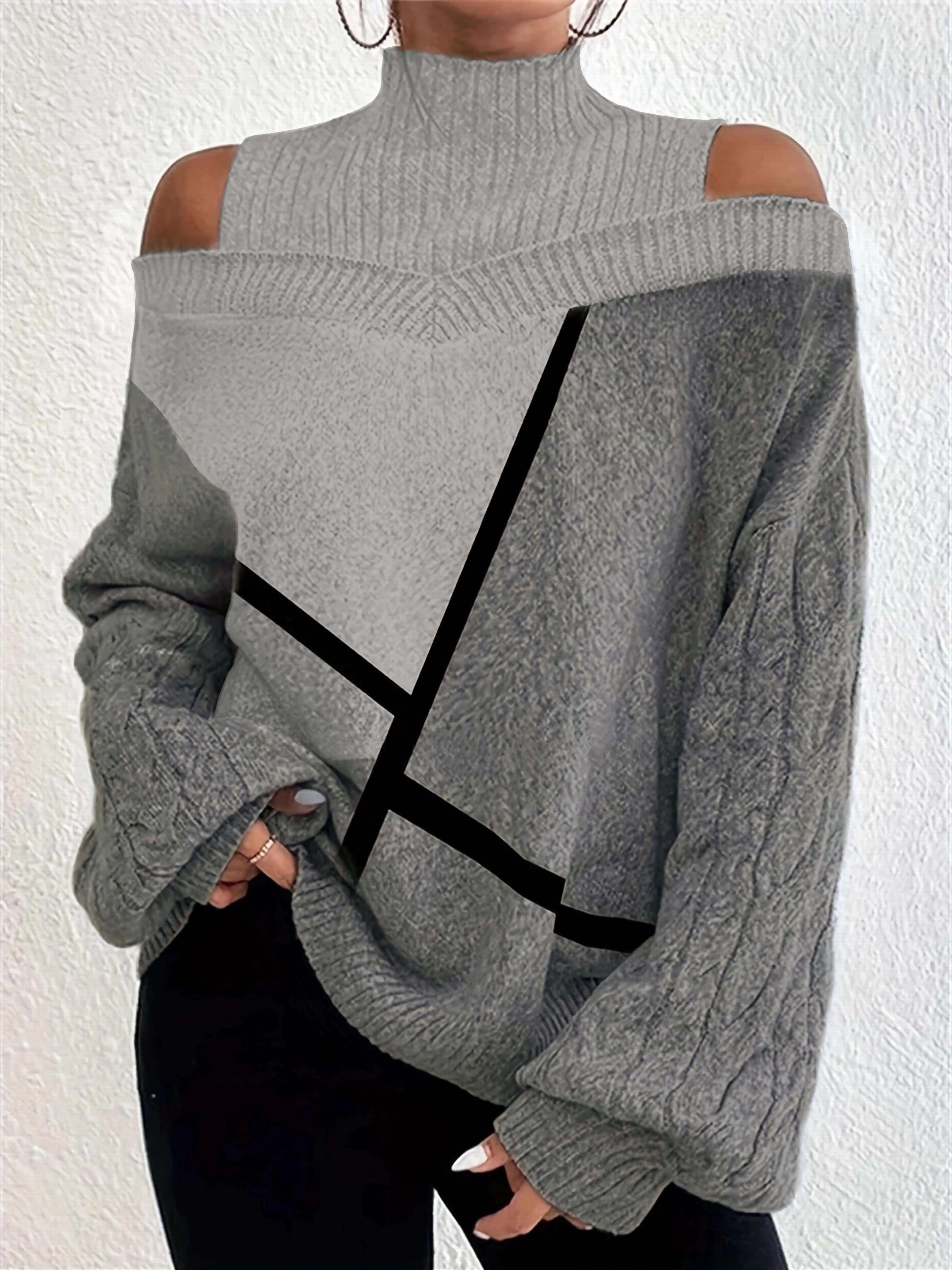 Women's Stripe Print High Neck Sweater