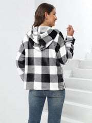 Plaid Button Front Hoodie Long Sleeve Sweatshirt