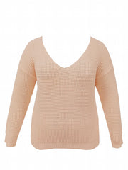 Solid Off Shoulder Sweater V Neck Loose Jumper