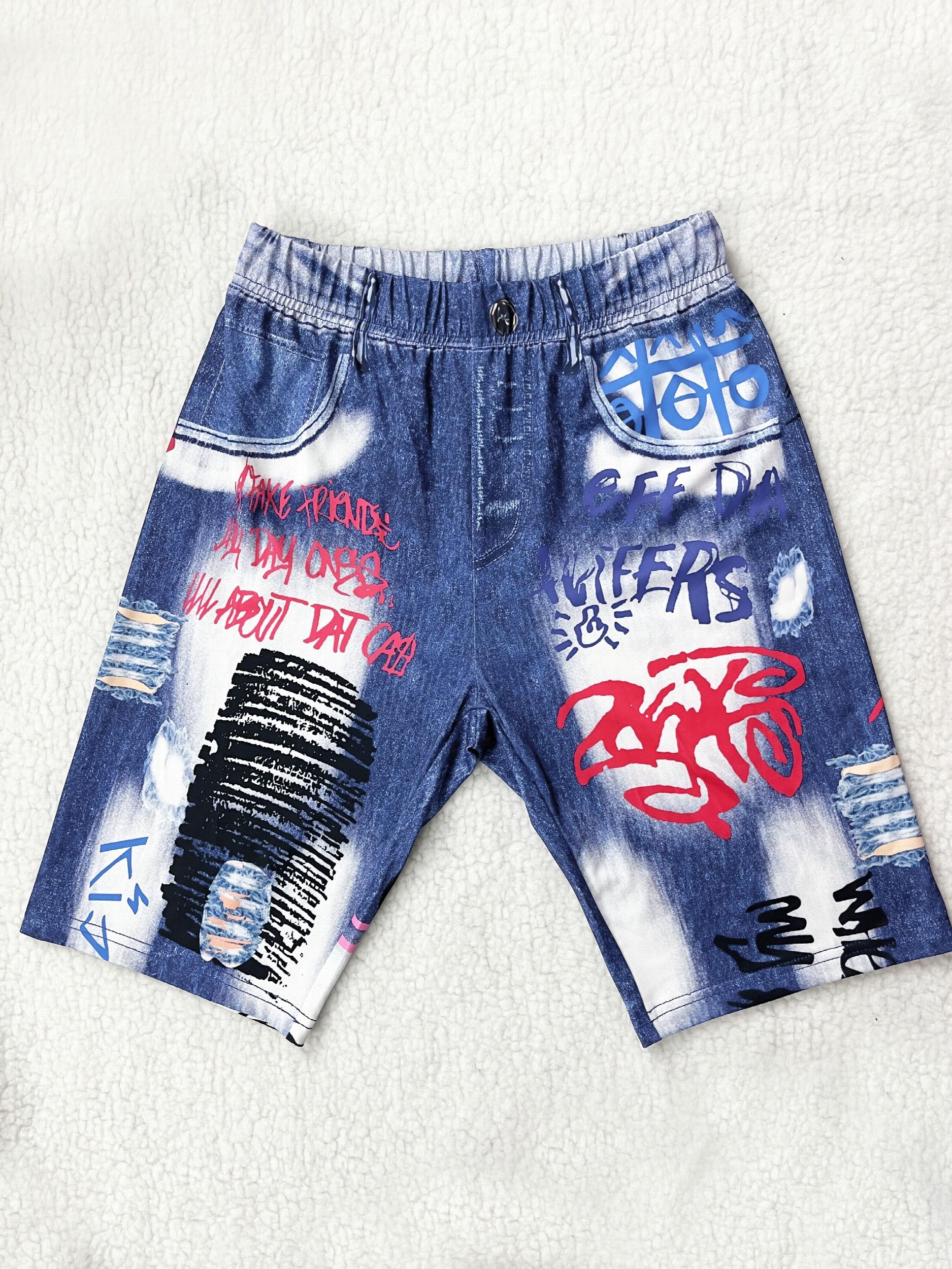 Graffiti & Denim Print High Waist Summer Casual Shorts