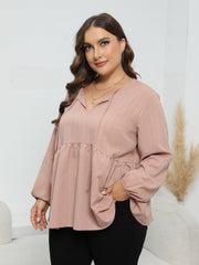 Casual Blouse Women's Plus Solid Striped Lantern Sleeve V Neck